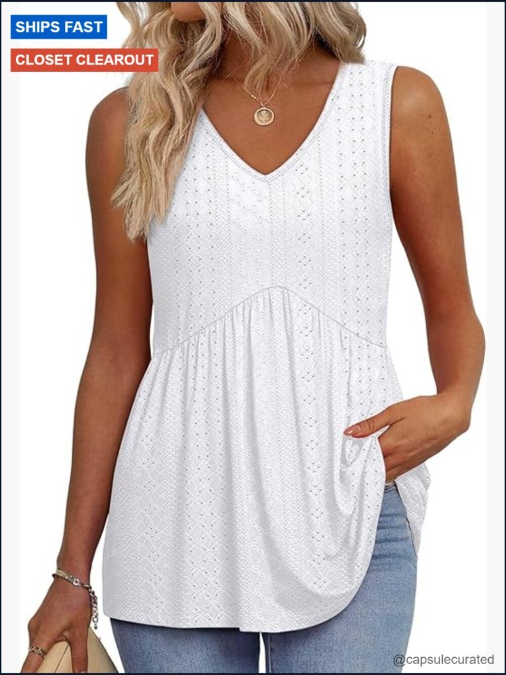 Flowy V Neck Sleeveless Peplum Tank Top Dressy Casual Summer Top